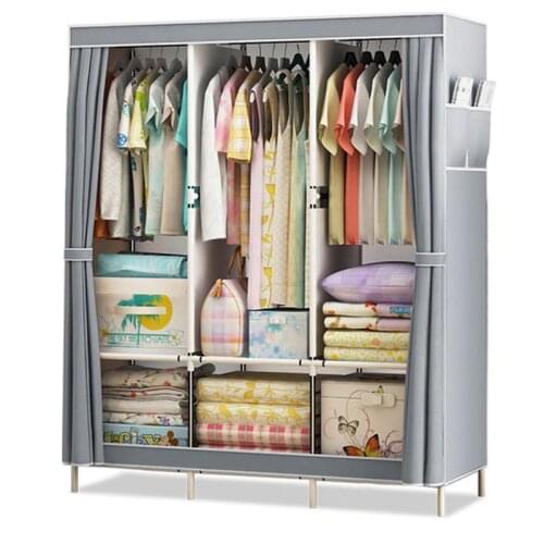Double Cloth Wardrobe Fabric Steel Tube DIY Assembly Closet Bedroom Clothes Hanging Storage Wardrobe Dormitory Storage Cabinet