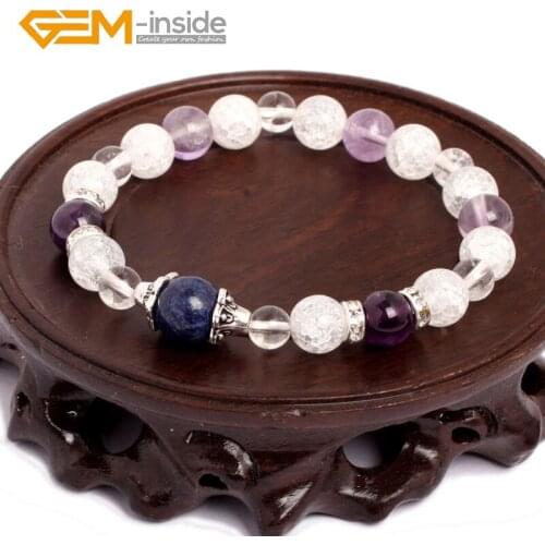 Fashoin New White Quartz & lapis lazuli Stone & Amethysts Bracelet For Women Men Christmas Birthday Love Present Gem-inside