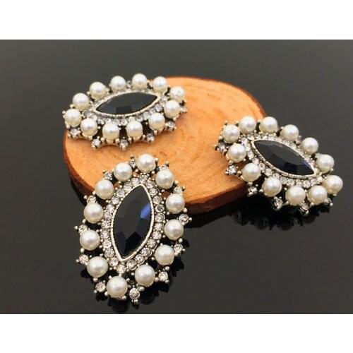Gunmetal plating Oval shape Flower Faux Pearl Rhinestone Buttons Fit Sewing & Scrapbooking Sewing Suppies