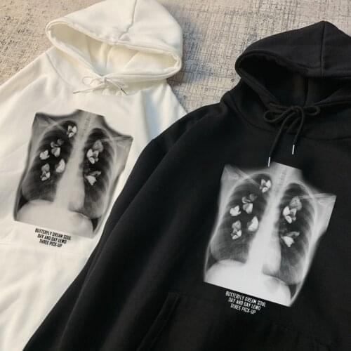 Art Aesthetics Sternum Butterfly Picture Hip Hop Vintage Sweatshirt Punk Streetwear Goth Harajuku Casual Women Pullover Hoodies