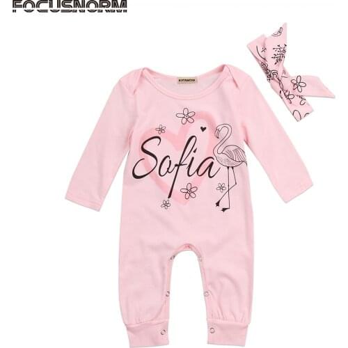 Autumn Toddler Baby Girls Cotton Long Sleeves Printed Romper Jumpsuit + Headband Outfits Clothes Set