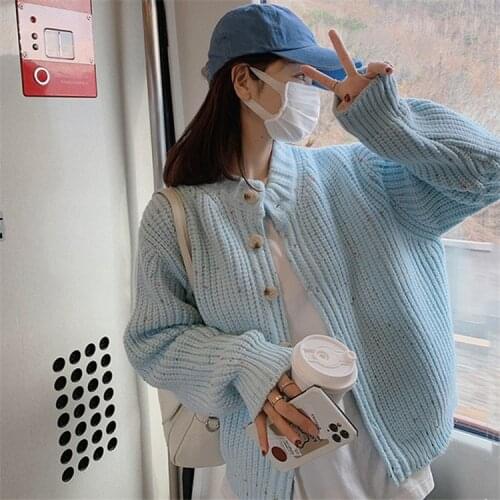 Korean Cropped Cardigan Women Knitted Sweater Autumn Winter Elegant Solid Cardigan Jacket Streetwear Loose Knit Cardigan Outwear