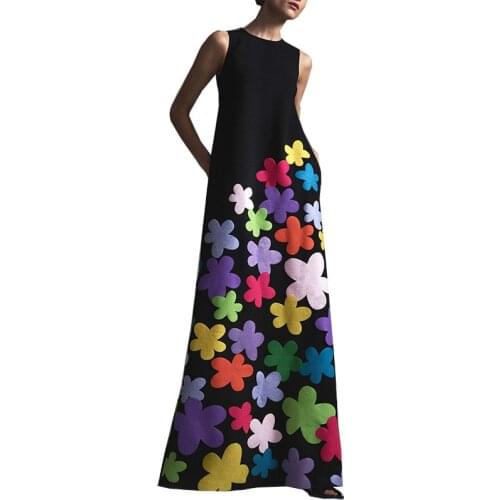 Summer print dress women 2020 spring new black plus size o neck pullover high waist fashion blue maxi vest dress feminina LR756