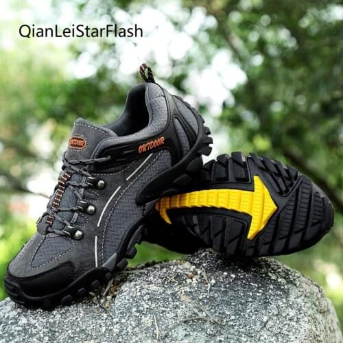Mens Hiking Shoes Nubuck Climbing Shoes Waterproof Outdoor Trekking Shoes Genuine Leather Mountain Shoes Male Sneaker Size 38-45