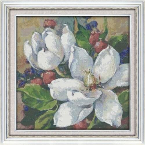 Joy Sunday Oil Painting Magnolia Counting Cross Stitch Kit 11&14CT DMC DIY Embroidery Kit Home Decor Needlework Handmade Gift