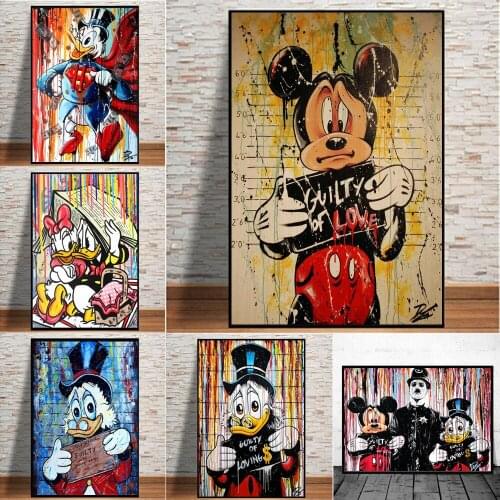 Wall Art Graffiti Guilty Disney Canvas Mickey Mouse and Donald Duck Prints Painting on Street Art Posters for Living Room Decor