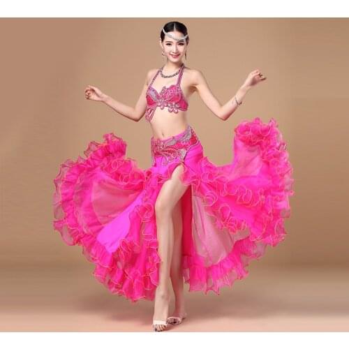 2018 New Belly Dance Costume Set 3 Pcs (bra+skirt+belt) Suit Belly Dancing Clothes Bellydance Professional B-2855