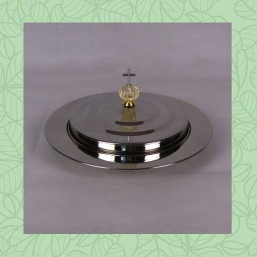 New Luxury Dishes Stainless Steel Communion Set Round Tray Bread Plate Crown Ten Cross Lid Christian Church