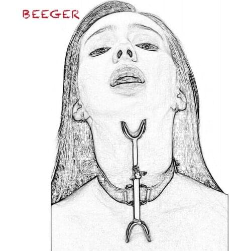 BEEGER Sex Collar Leather Stainless Steel Heretics Fork Erotic Positioning Bandage Sex Toys for Men/Women Adult Game