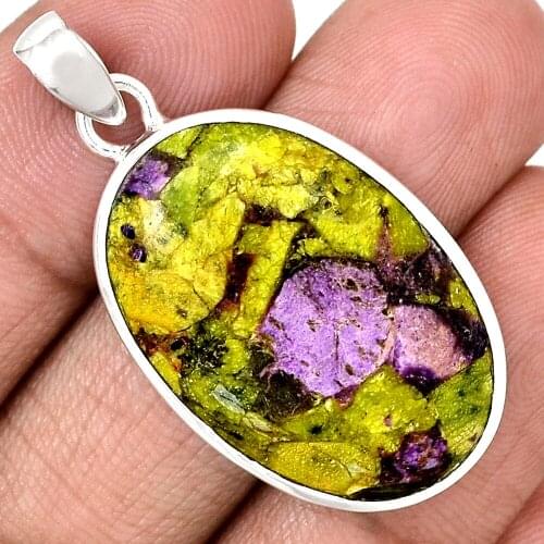Genuine STICHTITE Pendant 925 Sterling Silver, Total Length : 44 mm, AP7083