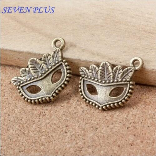 High Quality 20 Pieces/Lot 15mm*21mm Antique Bronze Plated Party Mask Charms For Jewelry Making