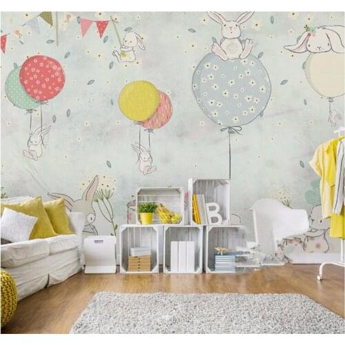 Custom wallpaper 3d Nordic simple fashion simple and elegant balloon bunny children room background wall paper