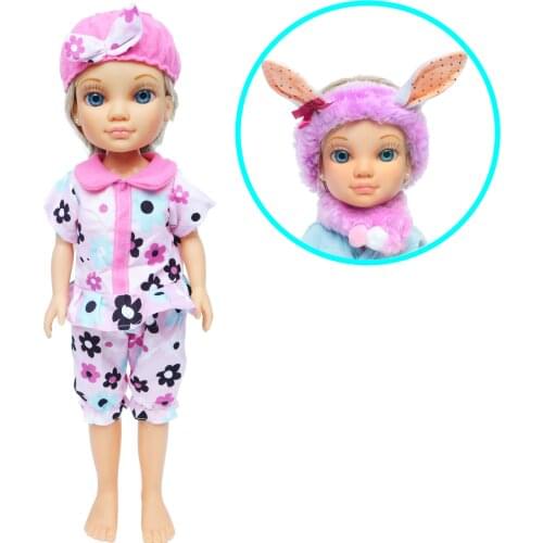 Fashion Flowers Outfit Clothes for Nancy Doll Casual Wear With Plush Rabbit Ears Headband Hair Accessory Neckerchief Baby Toy