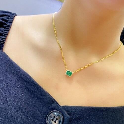 Pirmiana Simple Design 18k Yellow Gold Retro Style Emerald Necklace Jewelry for Women