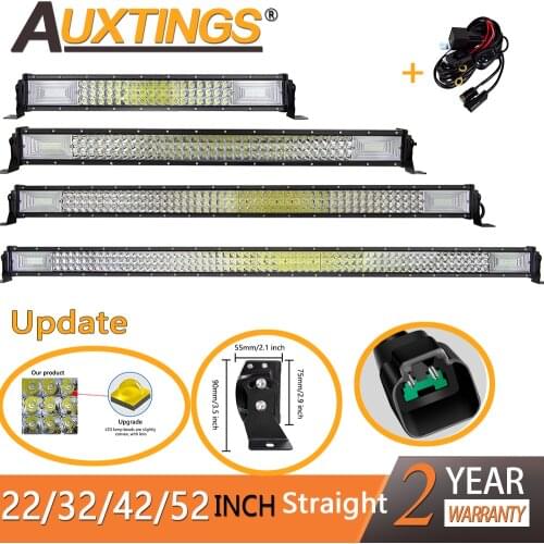 Auxtings Update 7D 22 32 42 52in Straight Led Light Bar Work Light with DT Wire Connector Truck ATV Car Roof Offroad Driving