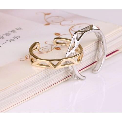 Hgflyxu Gold and silver color adjustable rings for women Geometric design Simple open ring 2020 jewelry Zinc Alloy