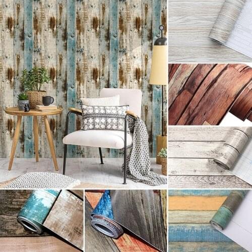 Retro PVC Wood Plank Self-adhesive Wall Stickers Wallpaper Waterproof Removable 3D Faux Wood Grain