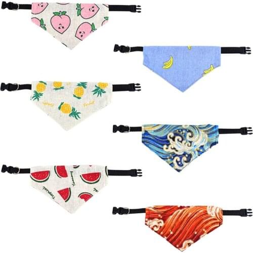 Pet Printed Bandana Scarf for Dogs Cats Double Layers Flax Triangle Bibs with Adjustable Collar Multipurpose