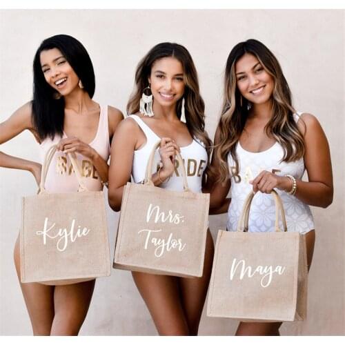 Bridesmaid Tote Bag Bridal Party Wedding Gift Personalized Bridesmaid Proposal Totes Custom Name Monogram Tote Burlap Beach Bag