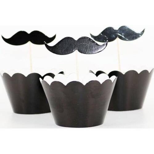 Moustache/Beard Cake Decor 12pcs Cupcake Wrapper 12pcs Topper For Baby Shower Kids Birthday Party Decoration Supplies