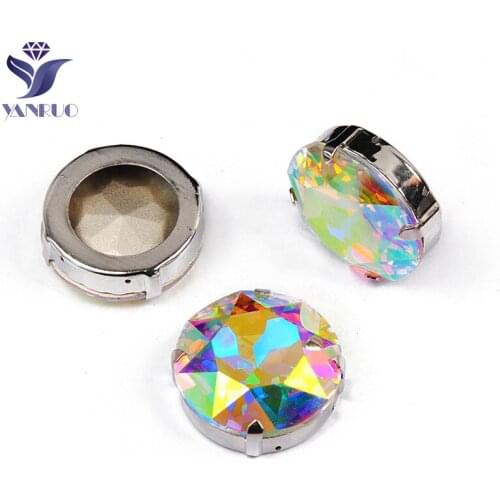 YANRUO 1201 All Sizes AB Round Sew On Rhinestones K9 Glass Stones And Crystals Strass Pointed Back Gems For Crafts
