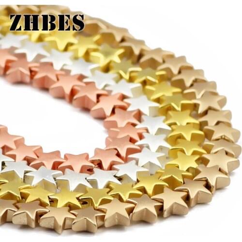 ZHBES Natural Matte Stone Gold Silvers Five-pointed star Hematite 8mm Stars Spacer Loose Beeads For Jewelry Making DIY Bracelet