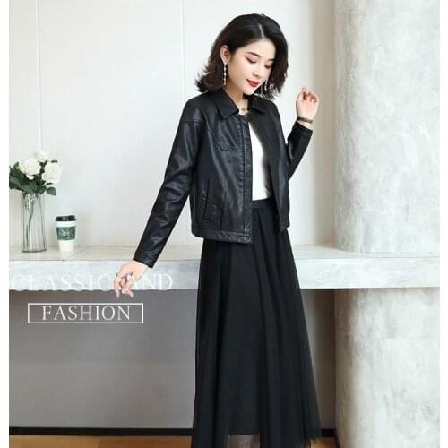 2021 Spring Autumn New Woman Faux Leather Jacket Female 5XL Black Outwears PU Leather Coats Ladies Vintage Streetwear H1251