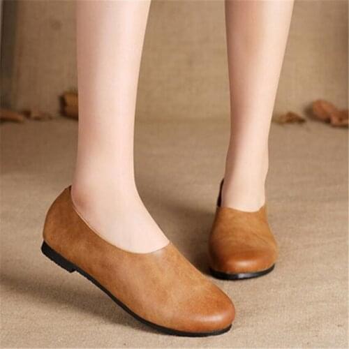 Women Casual shoes of Japanese apricot lazy shoes retro Genuine Leather shoes handmade art Sen wholesale