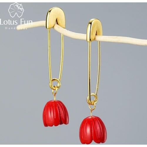 Lotus Fun Pin Rose Flower Dangle Earrings 2020 New Arrival Real 925 Sterling Silver Handmade Fine Jewelry Earrings for Women