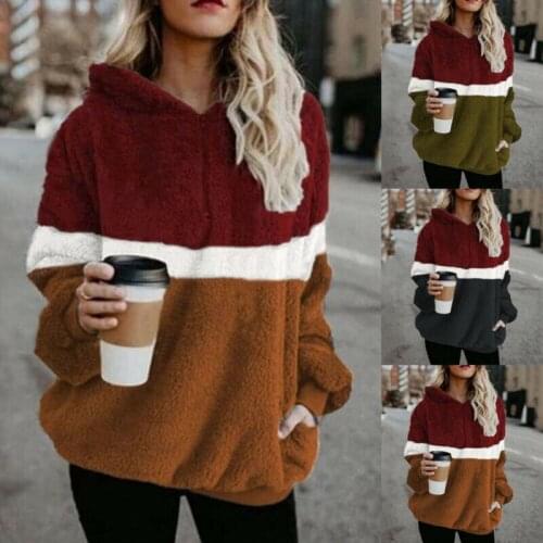 Women Sweatshirts Faux Fur Teddy Bear Fleece Winter Warm Coat Jacket Sweater Hooded Overcoat Sweatshirts