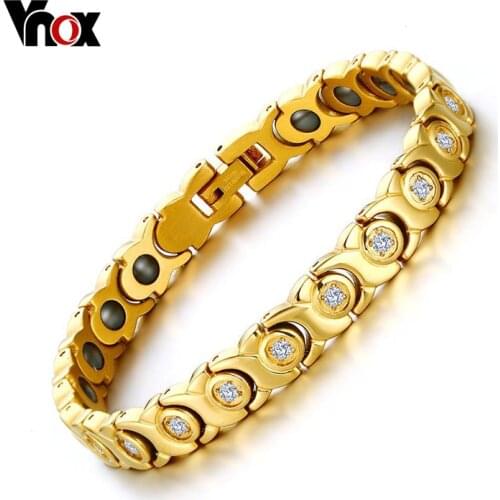 Vnox Womens Chain Bracelet Bangle Zircon Stone Hematite Magnetic Health Care Nice Jewelry