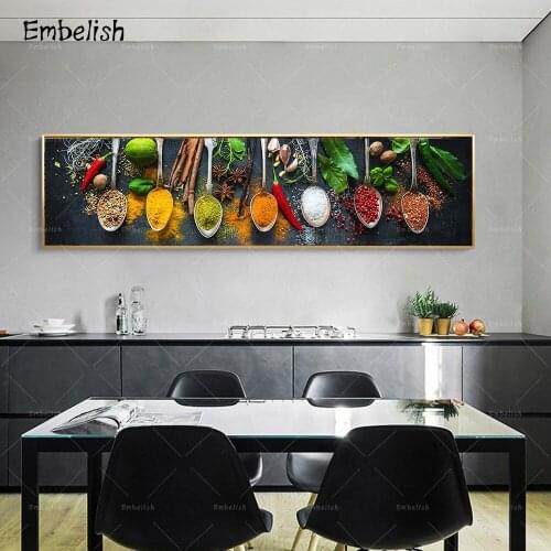 1 Pieces Long Style Peppers Grains Spoons Modern Kitchen Home Decor Pictures For Living Room HD Spray Canvas Oil Painting Poster