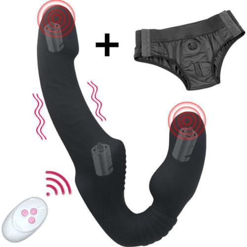 10 Speeds Strapless Strapon Dildo Vibrator Female Double Vibrating G Spot Adult Sex Toys For Women Couple Anal Prostate Massager