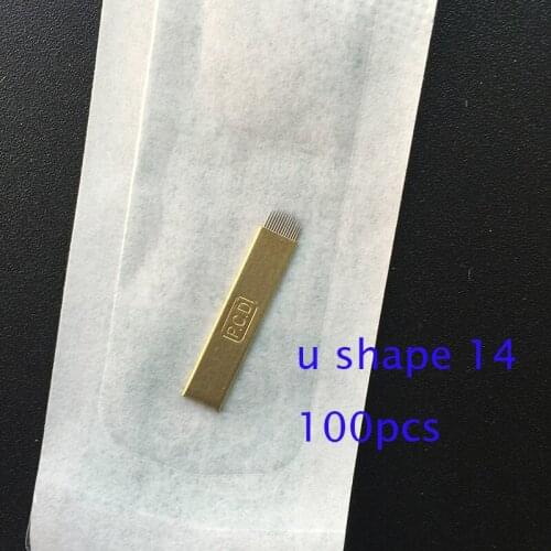 100Pcs/lot Microblading PCD 14 U Hard Blades Permanent Makeup Laminas Tebori U Shape 14 Needles Eyebrow Tattoo Shading Blade