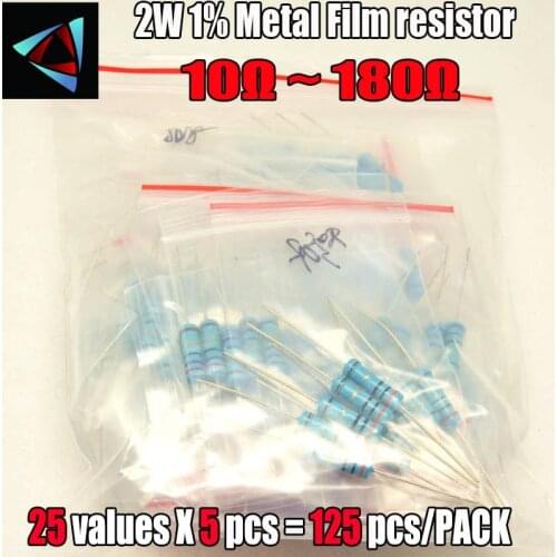 10R-180 ohm 2W 1% 25valuesX5pcs=125pcs DIP metal film resistor,Assorted Kit