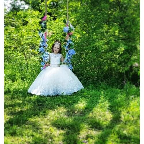 2020 Princess long girl pageant dress childrens prom white tulle ball gown bride companion clothes