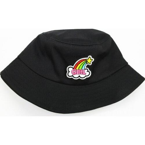 2021 Rainbow Embroidery Cotton Bucket Hat Fisherman Hat Outdoor Travel Sun Cap Hats for Men and Women 203