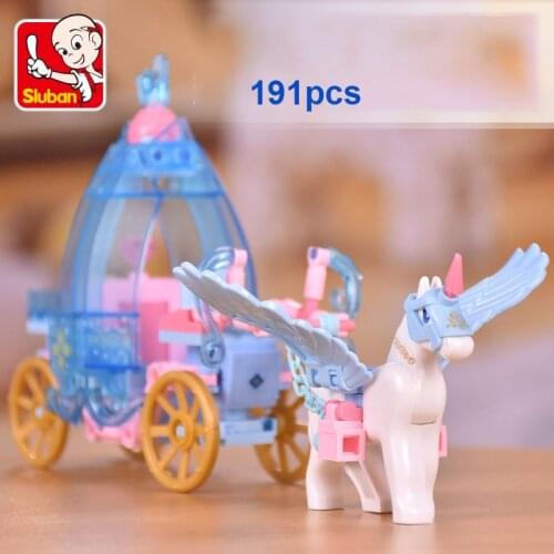 447pcs SLuban Ice Carriage And Fairy Tale Castle Magic Forest Building Blocks Bricks Christmas Toys For Kids Snow White Gifts
