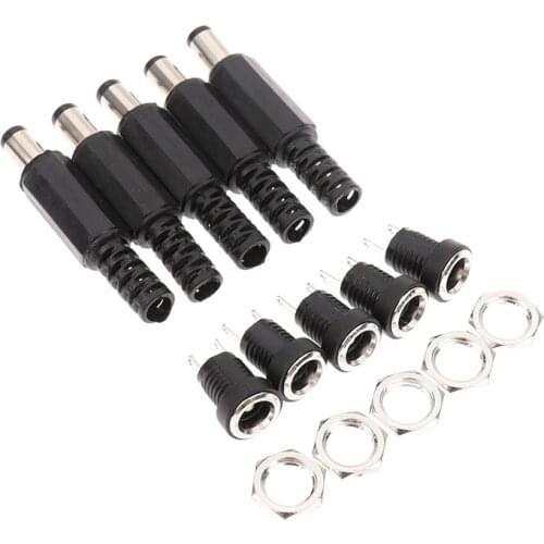 5.5mm x 2.1mm 5.5x2.1 DC Power Supply Plug Connector + Female Metal Panel Mount Socket Jack Plug DC Connectors Terminal Adapter