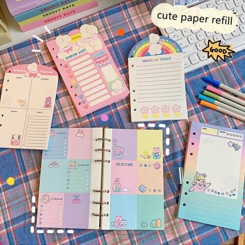50sheets A6 Cartoon Ring Binder Paper Refill Notebook Cute Daily Weekly Plan to Do List Check Agenda Journal School Stationery