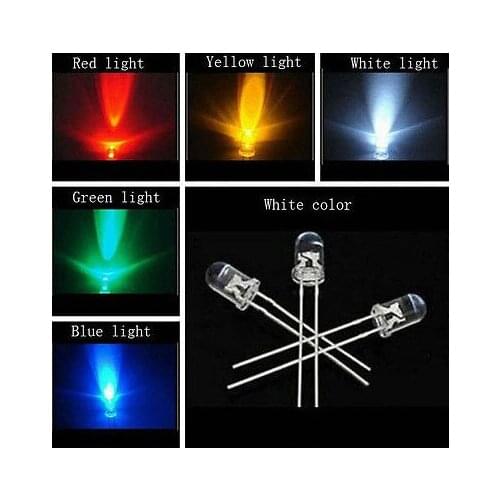 50pcs 5mm LED Light Assorted Kit DIY LEDs Set White Yellow Red Green Blue each=10pcs