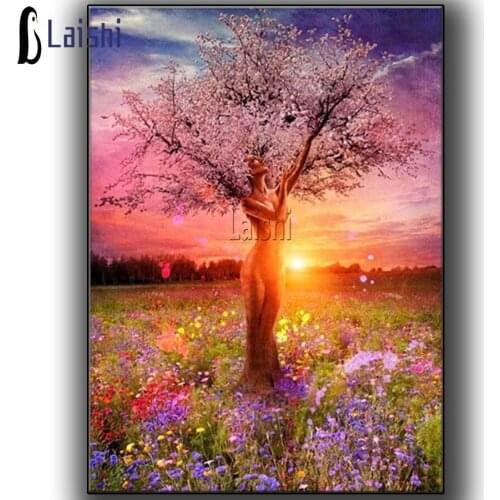 5D DIY Diamond Painting Embroidery sunset Beautiful Pink Tree Craft Creativity Full Drill Mosaic Cross Stitch Rhinestones Beaded