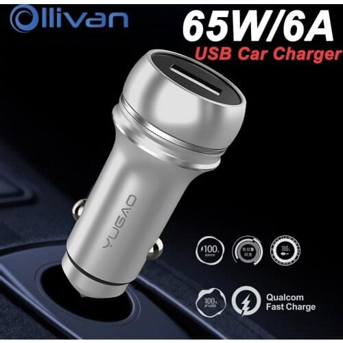 65W Car Charger Quick Charge 4.0 USB Phone Charger 6A Metal Car Charger USB Fast Charge For Huawei Xiaomi 10 For iPhone 12 Phone