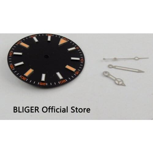 BLIGER 30.8MM Black Sterile Dial No Date Window Luminous Marks Watch Dial Fit For DG 2813 MIYOTA 8215 821A Movement+Hands D25