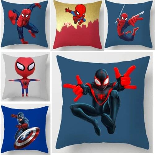 Marvel Cushion Superhero Cushion Cover 45x45cm Spiderman Caption America Iron Man Print Home Decora Soft Pillowcase Fans Gift