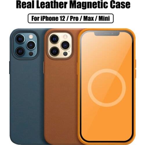 Real Leather Case For iPhone 12 Pro Max Mini Magnet Absorbtion Magnetic Safe Cases For iPhone 12 Anti-knock Cover