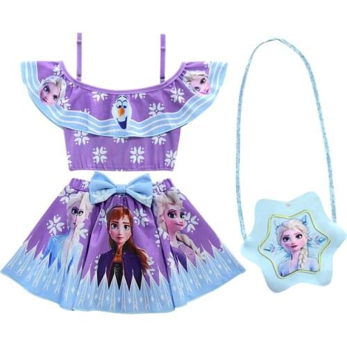 Disney dolls figure frozen Elsa Anna girls swimwear Bikini Kids swimsuit girls bath beach Bikini Set figures Party birthday