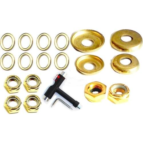 Skateboard Bridge Nail Double Side Nut Long Plate Gasket Beginner Center Pillar Nut T-shaped Tool Golden Set Skateboard Accessor