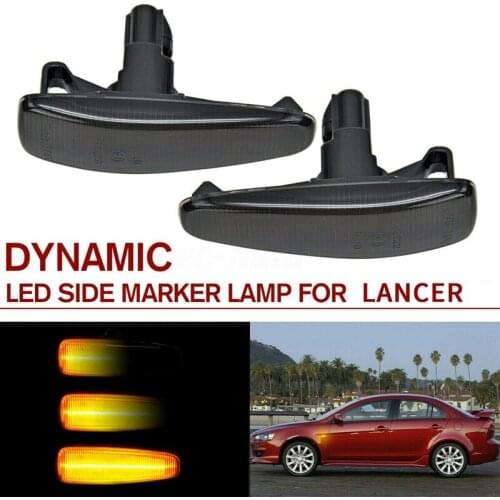 Smoked Lens Amber Full LED Dynamic Front Side Marker Lights for Mitsubishi Lancer Evo X Mirage Outlander Sport 2011-2020