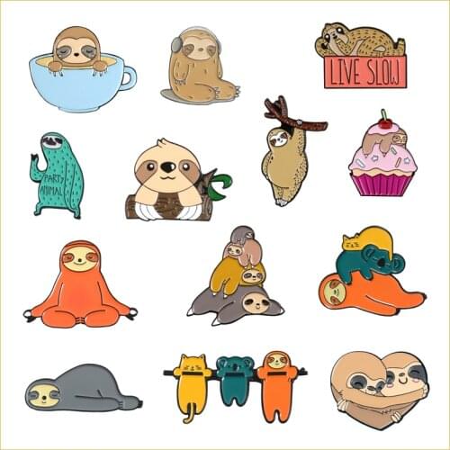 Cartoon Cute Animal Sloth Cake Sleeping Cup Love Enamel Brooch Custom Alloy Badge Clothes Bag Pin Woman Jewelry Gift For Friends